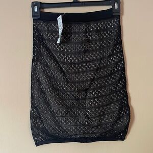 Bebe Black Lace and Nude Lined Bodycon Mini Skirt